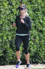 REESE WITHERSPOON in Leggings Out Jogging in Brentwood 0512