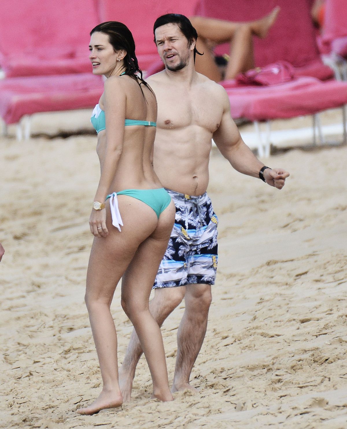 RHEA DURHAM in Bikini and Mark Wahlberg at a Beach in Barbados.