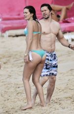 RHEA DURHAM in Bikini and Mark Wahlberg at a Beach in Barbados