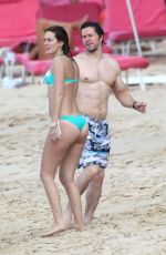 RHEA DURHAM in Bikini and Mark Wahlberg at a Beach in Barbados