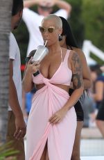 AMBER ROSE and BLAC CHYNA at a Pool in Miami