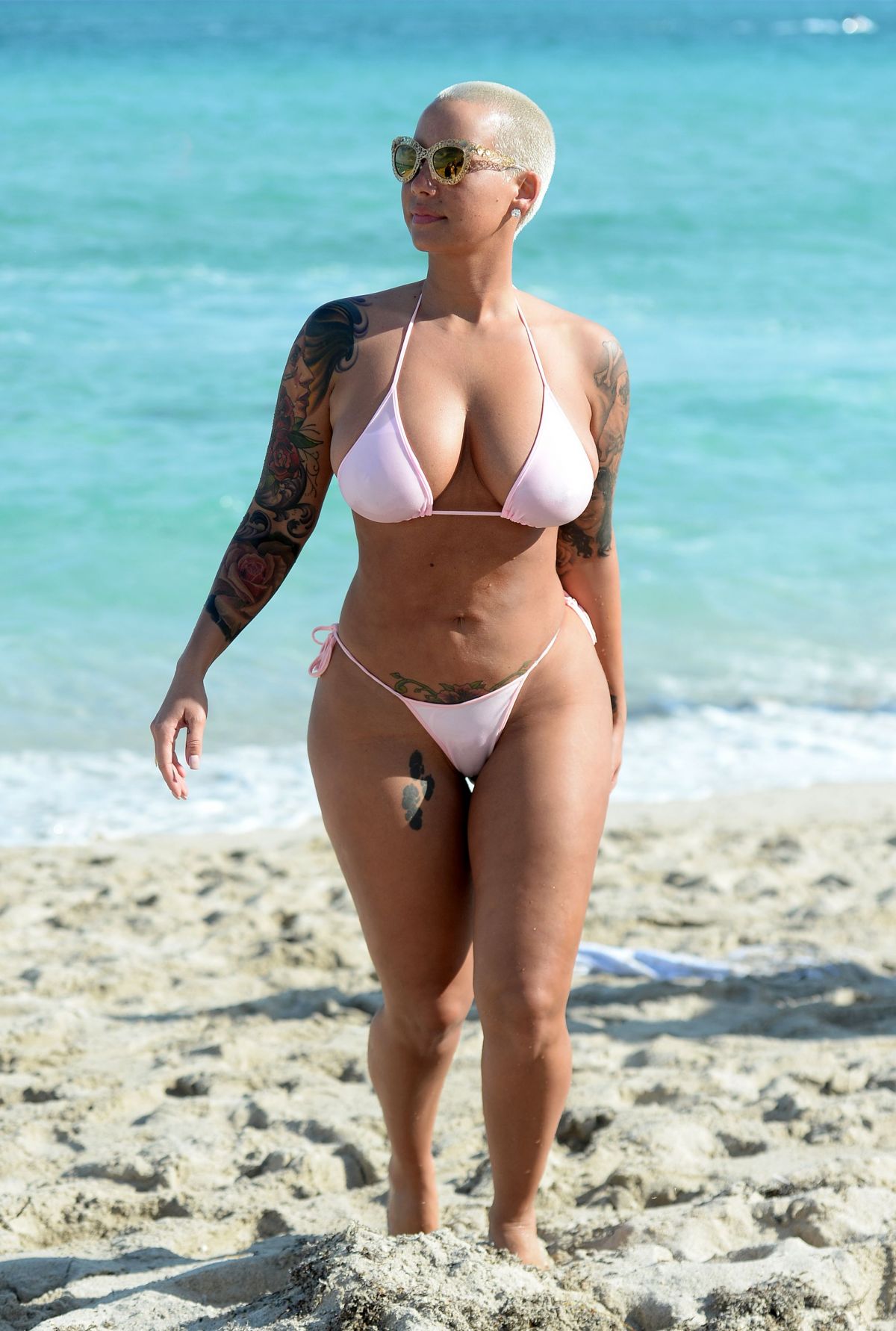 AMBER ROSE in Bikini at a Beach in Miami 