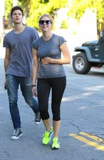 ASHLEY BENSON in Tights Leaves a Gym in Los Angeles