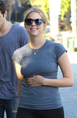 ASHLEY BENSON in Tights Leaves a Gym in Los Angeles