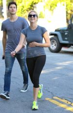 ASHLEY BENSON in Tights Leaves a Gym in Los Angeles