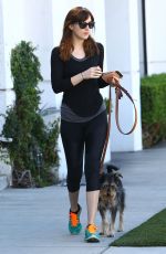 DAKOTA JOHNSON Walks Her Dog Out in West Hollywood