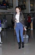 KAREN GILLAN in Jeans at LAX Airport in Los Angeles 1501