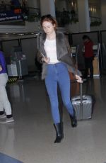 KAREN GILLAN in Jeans at LAX Airport in Los Angeles 1501