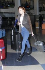 KAREN GILLAN in Jeans at LAX Airport in Los Angeles 1501