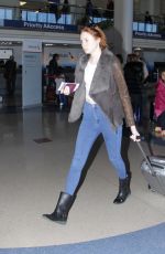 KAREN GILLAN in Jeans at LAX Airport in Los Angeles 1501