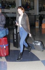 KAREN GILLAN in Jeans at LAX Airport in Los Angeles 1501