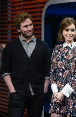 LILY COLLINS on the Set of Extra at Universal Studios in Hollywood
