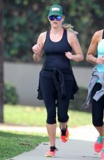 REESE WITHERSPOON in Tights Out Jogging in Brentwood 2101