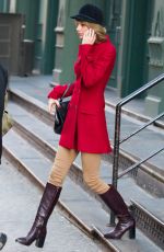 TAYLOR SWIFT in Red Peacoat Out and About in New York