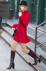 TAYLOR SWIFT in Red Peacoat Out and About in New York