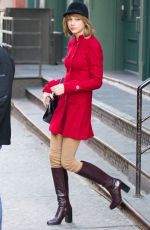 TAYLOR SWIFT in Red Peacoat Out and About in New York