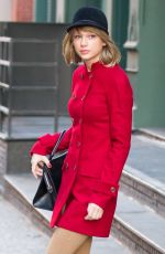 TAYLOR SWIFT in Red Peacoat Out and About in New York