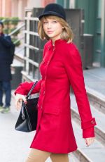 TAYLOR SWIFT in Red Peacoat Out and About in New York