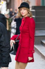 TAYLOR SWIFT in Red Peacoat Out and About in New York