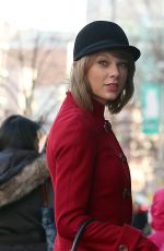 TAYLOR SWIFT in Red Peacoat Out and About in New York