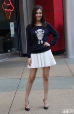 VICTORIA JUSTICE in Skirt at Extra at Univeral Studios in Hollywood