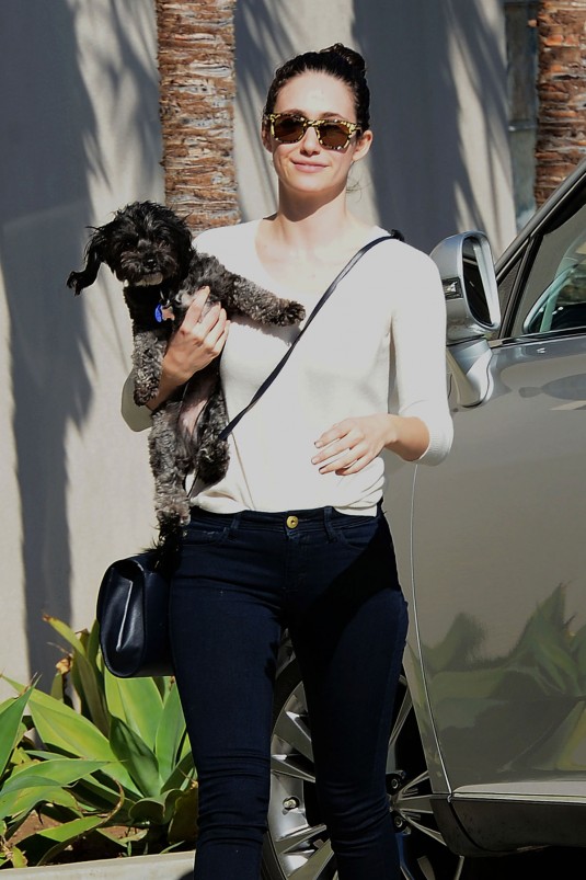 EMMY ROSSUM Taking Her Dog to the Vet