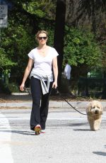 AMY SMART Out with Her Dog at a Park in Beverly Hills