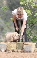 AMY SMART Out with Her Dog at a Park in Beverly Hills