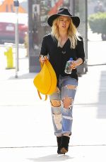 HILARY DUFF in Ripped Jeans Out and About in West Hollywood 1602
