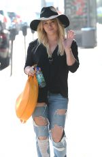 HILARY DUFF in Ripped Jeans Out and About in West Hollywood 1602