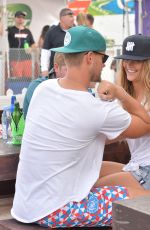 NINA AGDAL in Denim Shorts at a Beach in Miami