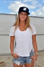NINA AGDAL in Denim Shorts at a Beach in Miami