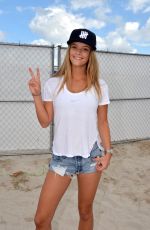 NINA AGDAL in Denim Shorts at a Beach in Miami