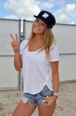 NINA AGDAL in Denim Shorts at a Beach in Miami