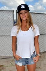 NINA AGDAL in Denim Shorts at a Beach in Miami