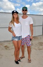 NINA AGDAL in Denim Shorts at a Beach in Miami