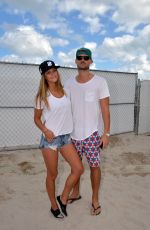 NINA AGDAL in Denim Shorts at a Beach in Miami