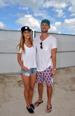 NINA AGDAL in Denim Shorts at a Beach in Miami