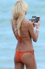 VICTORIA SILVSTEDT in Orange Bikini at a Beach in Miami