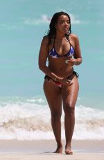 ANGELA SIMMONS in American Flag Bikini at a Beach in Miami