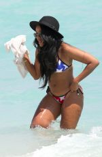 ANGELA SIMMONS in American Flag Bikini at a Beach in Miami