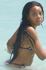 ANGELA SIMMONS in American Flag Bikini at a Beach in Miami