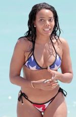 ANGELA SIMMONS in American Flag Bikini at a Beach in Miami