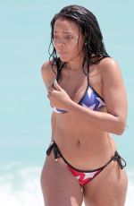 ANGELA SIMMONS in American Flag Bikini at a Beach in Miami