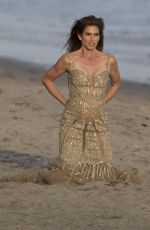 CINDY CRAWFORD on the Set of a Photoshoot in Malibu