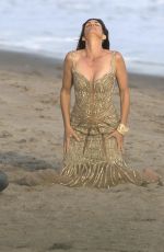 CINDY CRAWFORD on the Set of a Photoshoot in Malibu