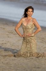 CINDY CRAWFORD on the Set of a Photoshoot in Malibu