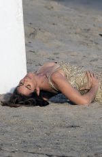 CINDY CRAWFORD on the Set of a Photoshoot in Malibu