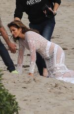 CINDY CRAWFORD on the Set of a Photoshoot in Malibu