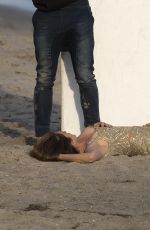 CINDY CRAWFORD on the Set of a Photoshoot in Malibu